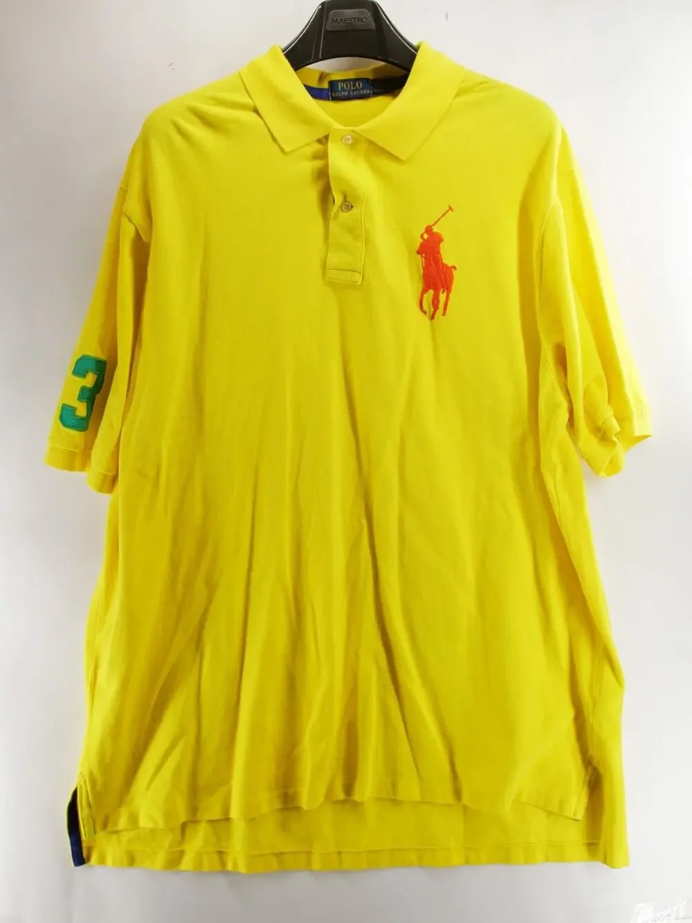 Polo Ralph Lauren Men's 2XLT Yellow Big Pony #3 Sleeve Polo Shirt Short Sleeve
